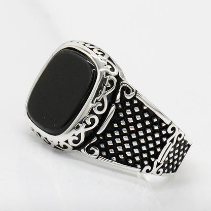 Bague élégante en onyx noir et argent pour l'homme moderne - Max
