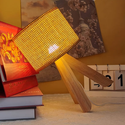 DecoGlow Lampe - Lampe de table en bois avec chargeur USB