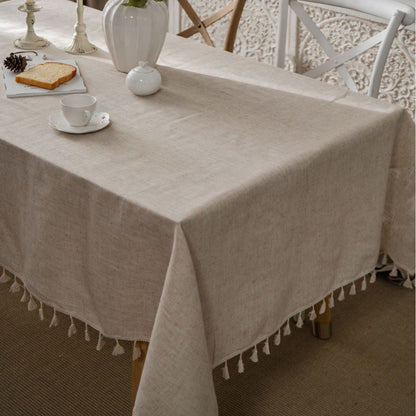 Drap de table décoratif en lin avec franges