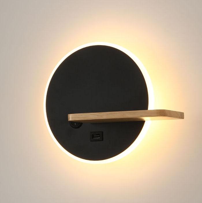 Floroux Creative Applique Murale Ronde Plate LED 1 Lumière Avec Port USB Et Interrupteur