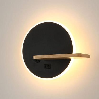 Floroux Creative Applique Murale Ronde Plate LED 1 Lumière Avec Port USB Et Interrupteur