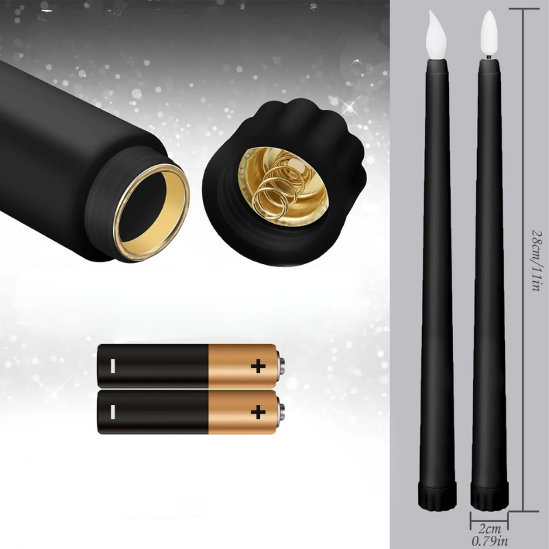 Floroux - Bougies coniques LED noires élégantes pour une ambiance effrayante et l'élégance des mariages