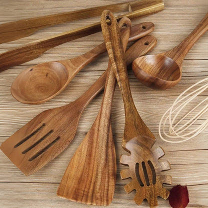 Ustensiles de cuisine Floroux en bois de haute qualité - 7 pièces écologiques et durables