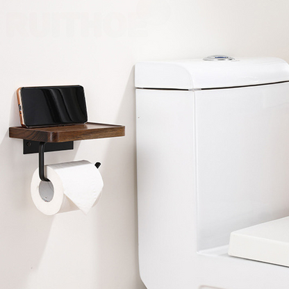 Porte-papier toilette élégant monté au mur - en bois de noyer et en inox