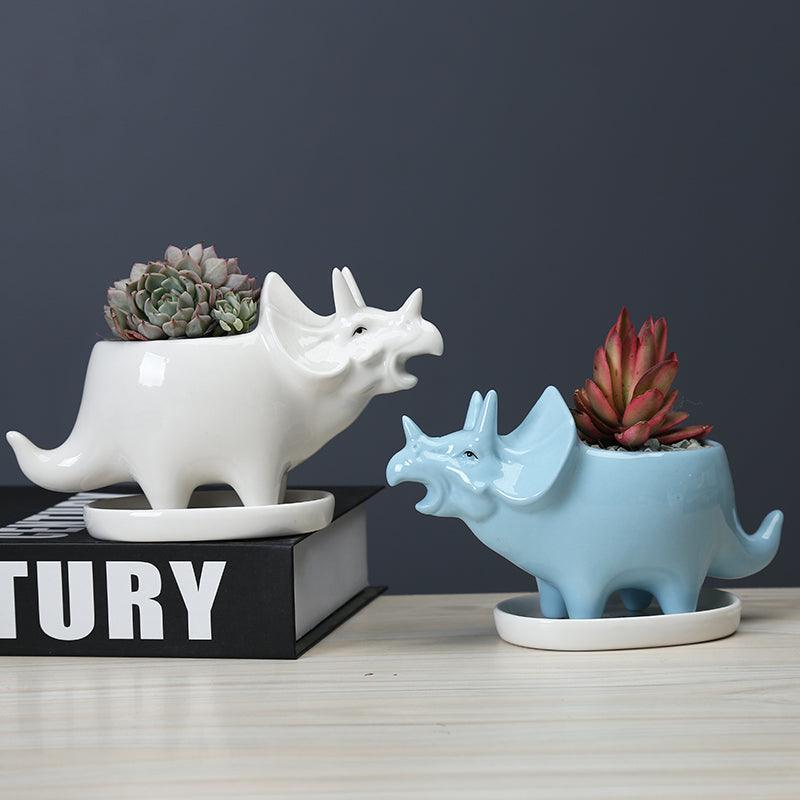 Dinosaur plant pot Floroux | Cute dinosaur succulent pot with drainage tray | Home decoration