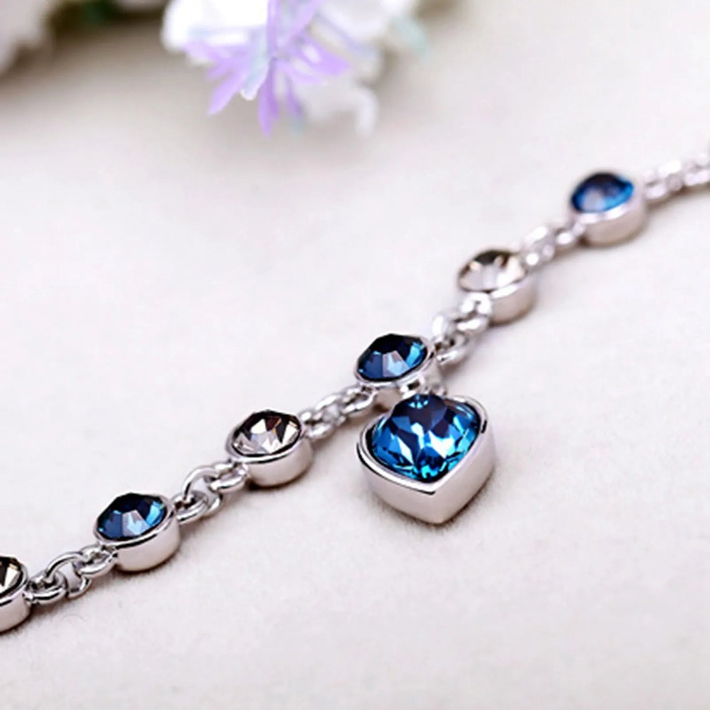 Enchanting Ocean Heart Crystal Bracelet with Radiant Blue Heart Charm