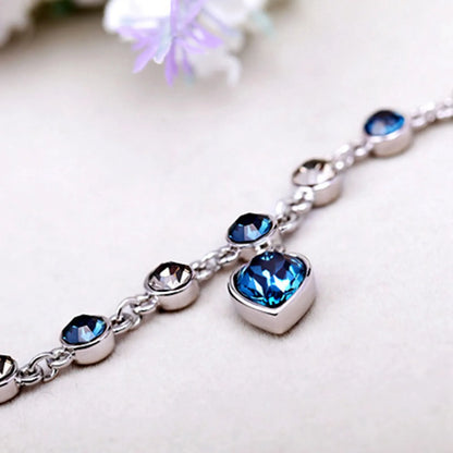 Enchanting Ocean Heart Crystal Bracelet with Radiant Blue Heart Charm