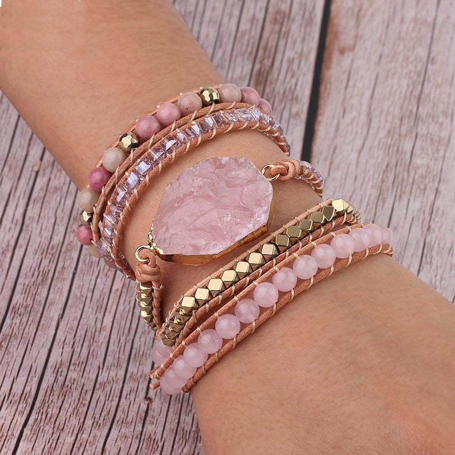 Amoria Bracelet – Élégante Candybracelet en Quartz Rose Doré