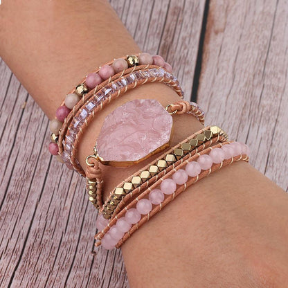 Amoria Bracelet – Élégante Candybracelet en Quartz Rose Doré