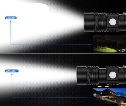 Floroux - Super lumineux 90000LM lampe de poche tactique zoomable avec batterie rechargeable