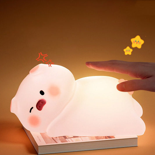 Cute Pig LED Squeaky Night Light Pour Cadeau USB Rechargeable Lampe Cochon