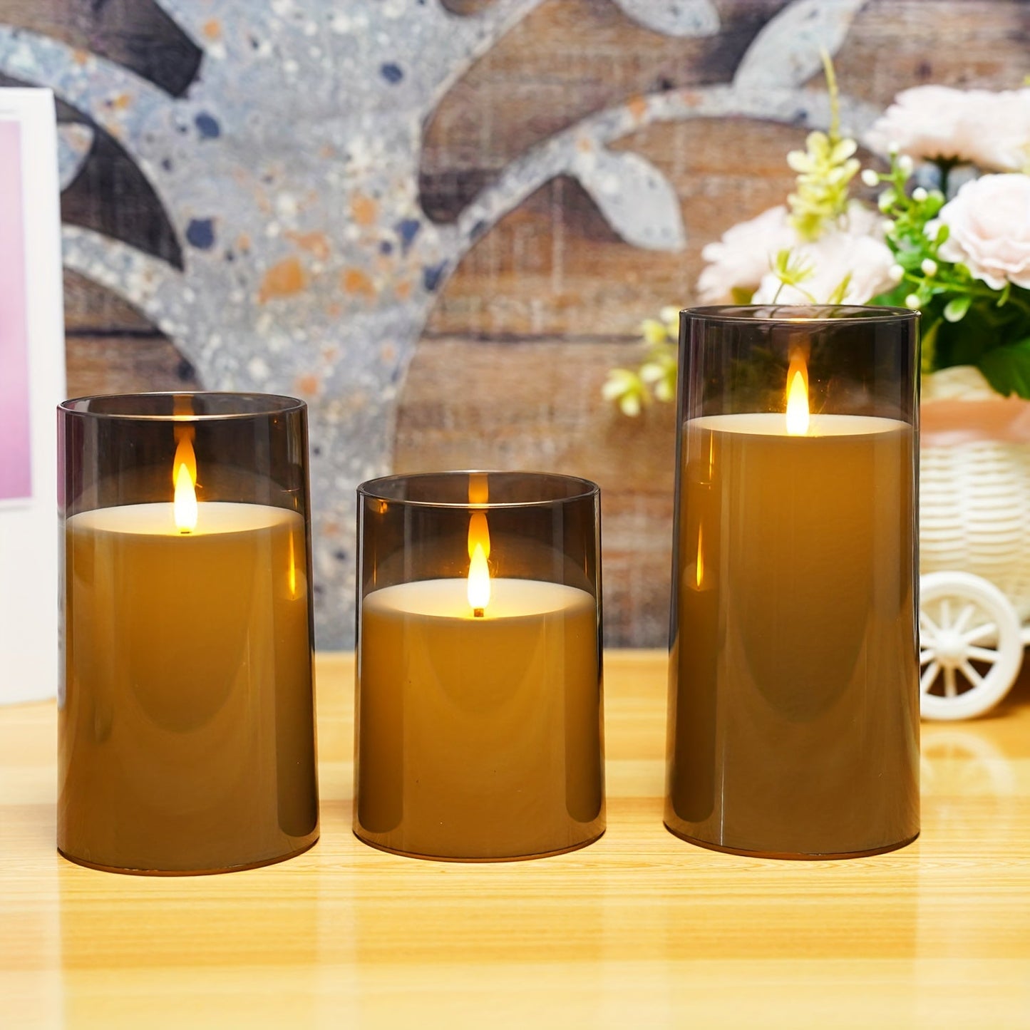 FlamelessGlow – Bougie LED Grise avec Minuterie