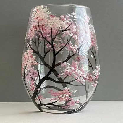 Floroux - Verres à vin arbre quatre saisons en verre peint à la main