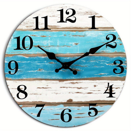 Floroux Horloge murale - Horloge ronde silencieuse, Thème bleu pour l'extérieur et l'intérieur