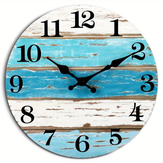 Floroux Horloge murale - Horloge ronde silencieuse, Thème bleu pour l'extérieur et l'intérieur