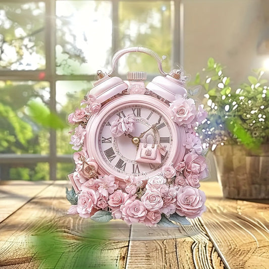 BohoClock – Réveil floral rose élégant en acrylique