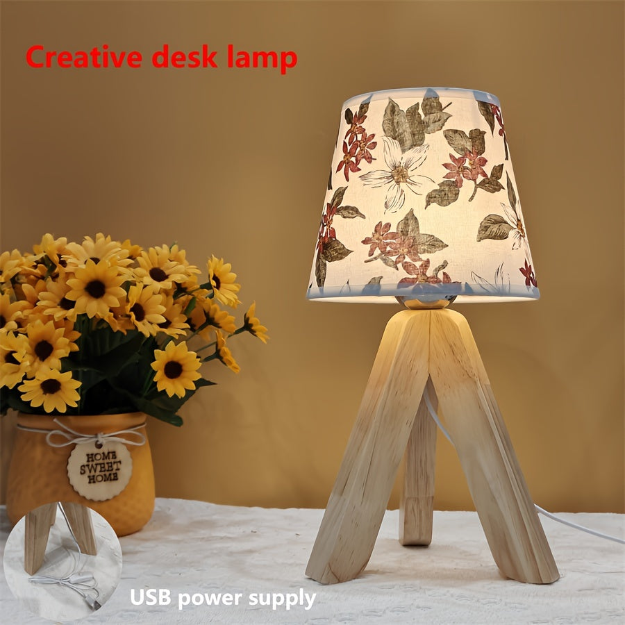 FloralGlow Lampe - Élégante lampe de table LED avec bois