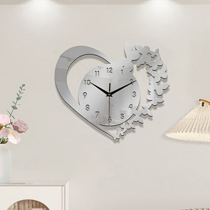 Horloge murale en acrylique en forme de cœur Floroux - Design sans cadre pour le salon, la chambre à coucher et le bureau