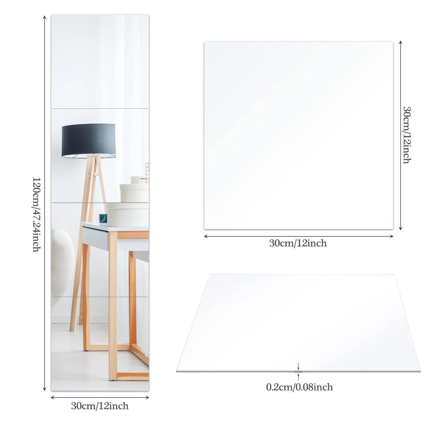 4PCs Miroir en verre HD auto-adhésif : Sûr et facile à installer