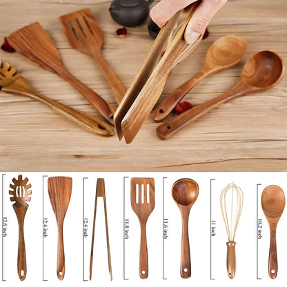 Ustensiles de cuisine Floroux en bois de haute qualité - 7 pièces écologiques et durables