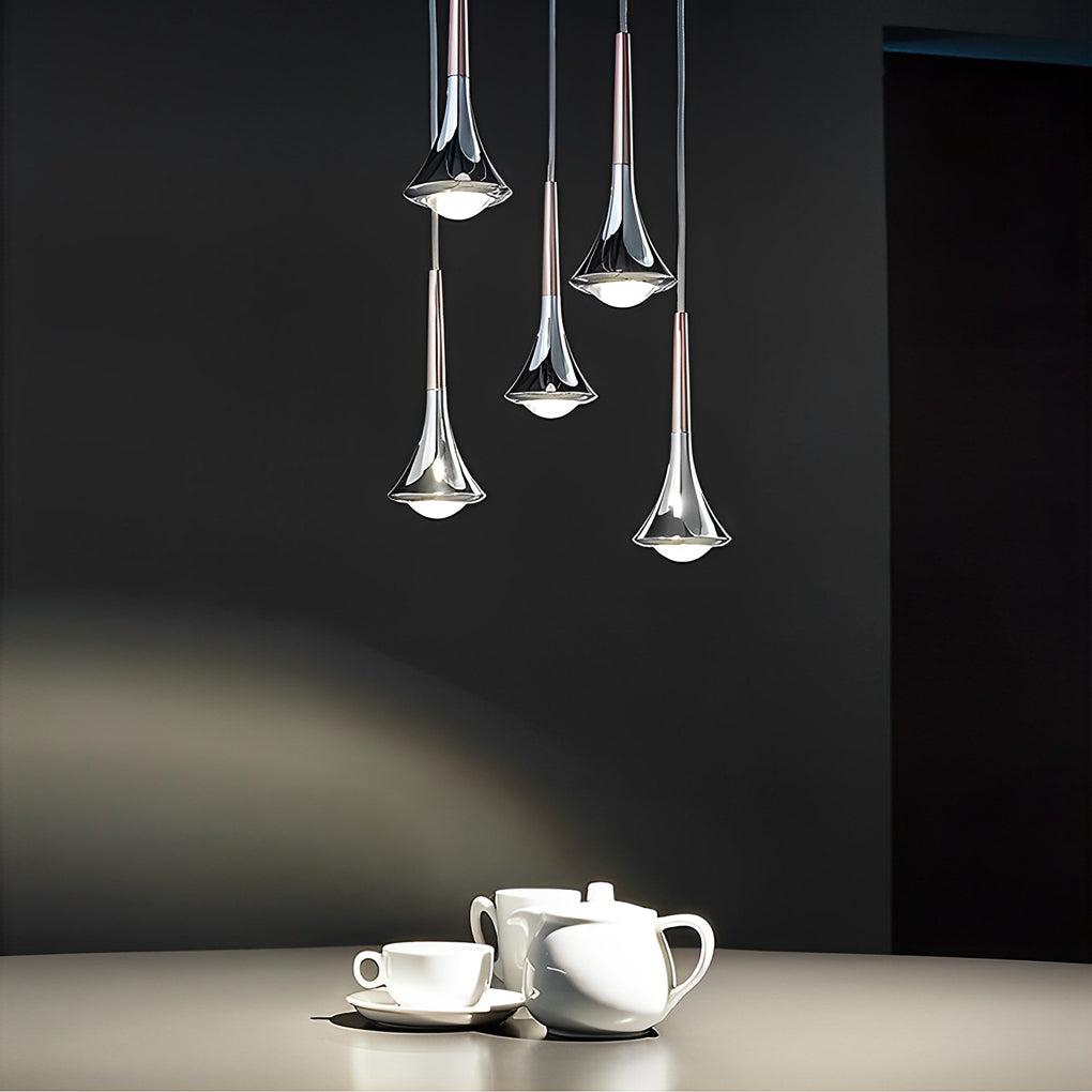 Floroux Design Nordic Suspension | Forme en goutte d'eau | Lumière LED élégante pour salle à manger et salon | En noir, or et chrome
