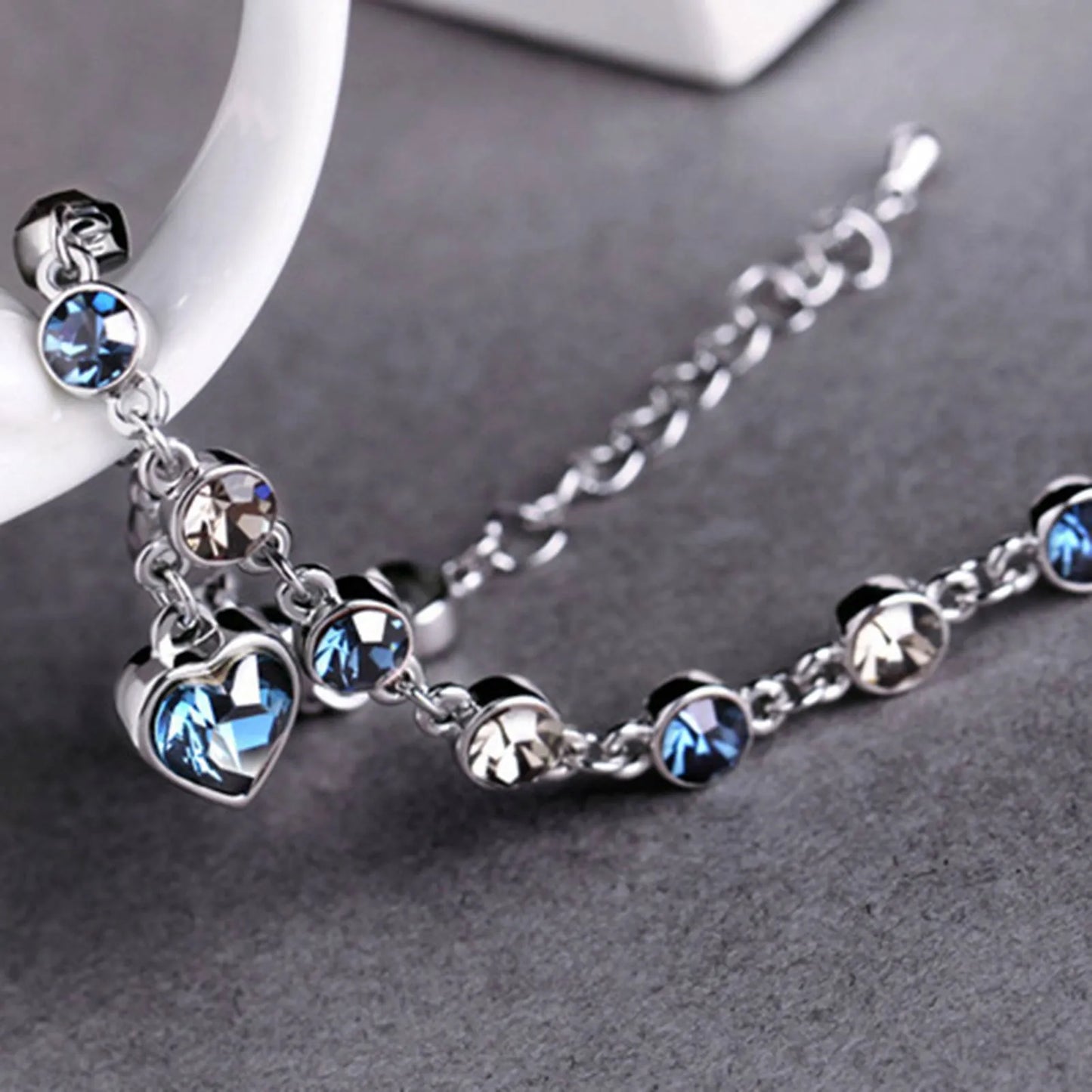 Enchanting Ocean Heart Crystal Bracelet with Radiant Blue Heart Charm