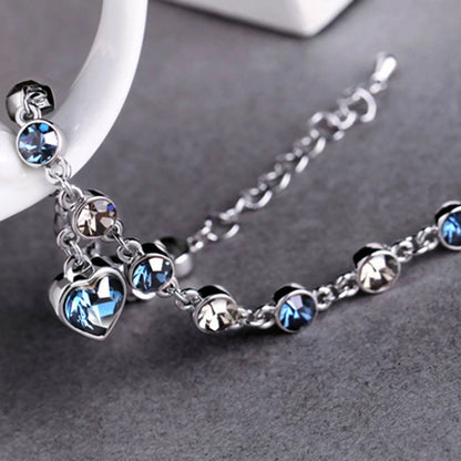 Enchanting Ocean Heart Crystal Bracelet with Radiant Blue Heart Charm