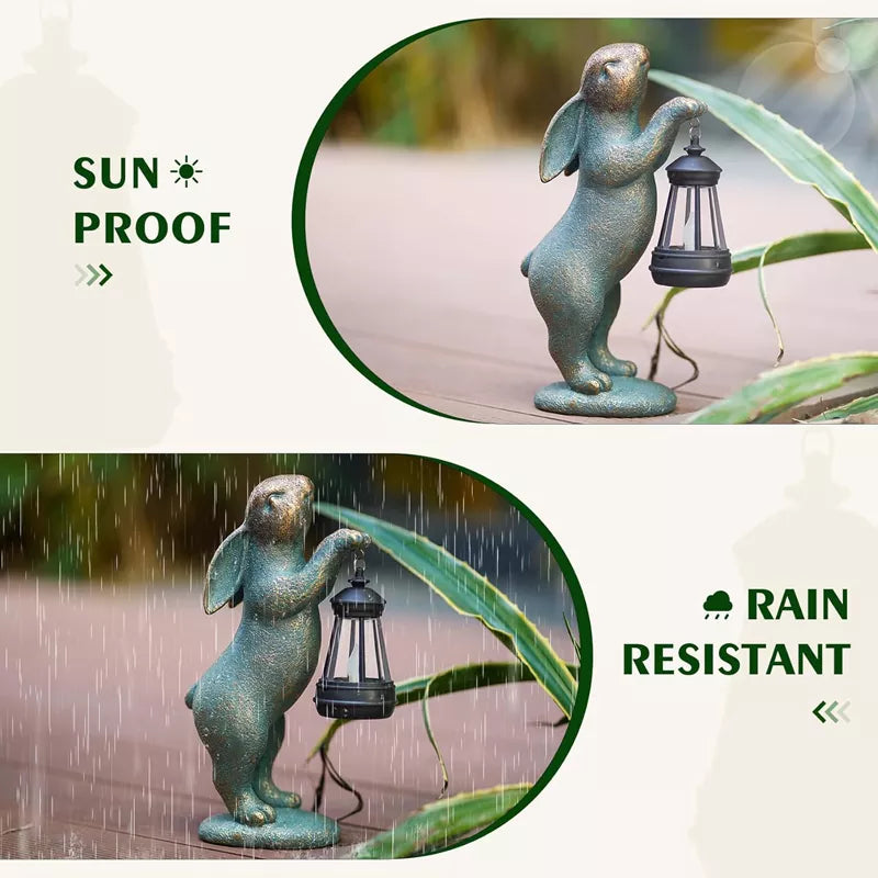 Floroux Statues Lapin avec Lanternes Solaires Lumières Extérieur Figurines de Lapins Décorations