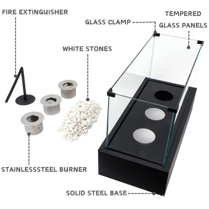 Floroux - Cheminée de table portable en alcool noir avec trois trous et base en métal