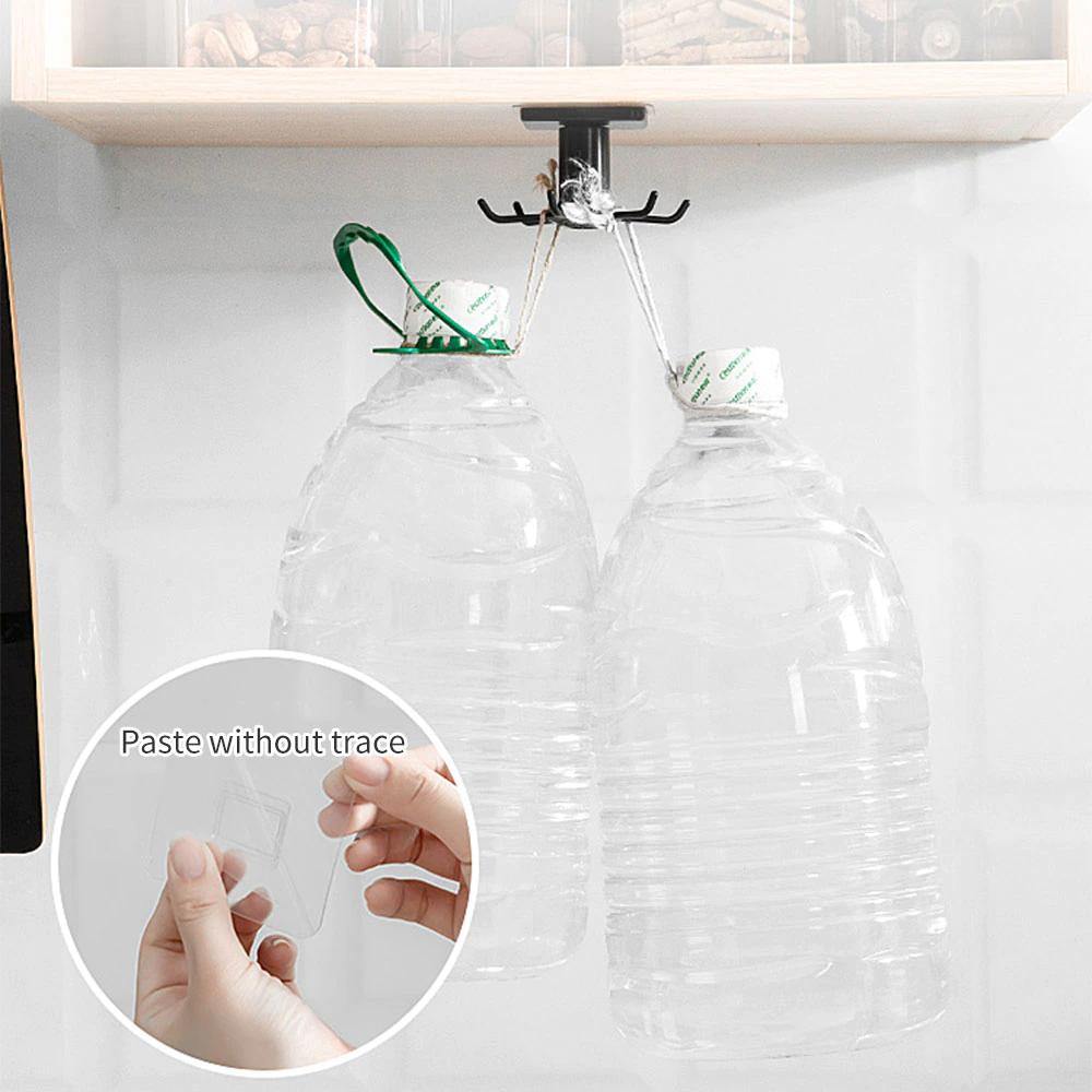 Floroux Rotating Kitchen Utensil Holder | 6 Hook Organizer | Space Saving Under Cabinet Storage