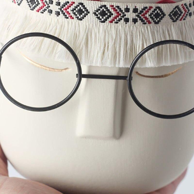 Ceramic Flower Pot Floroux with Glasses & Headband | Modern Design | Decorative Plant Vase