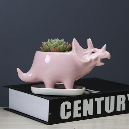 Dinosaur plant pot Floroux | Cute dinosaur succulent pot with drainage tray | Home decoration
