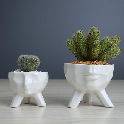 Floroux - 2 Piece Set White Ceramic Succulent Pots | Modern Design | Home & Office Decor