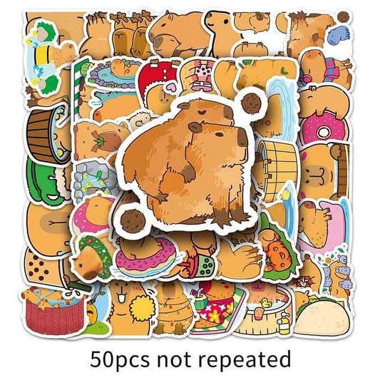 50 pcs. Autocollants de capybara mignons Autocollants de graffiti animaliers pour bricolage Skateboard Étui de téléphone Bagages Autocollant imperméable