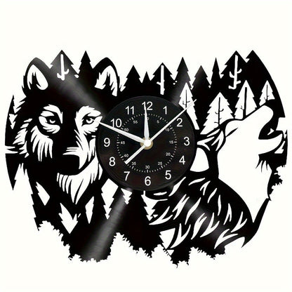 Horloge murale Floroux en vinyle Wolf - Horloge silencieuse pour la décoration du salon et de la chambre