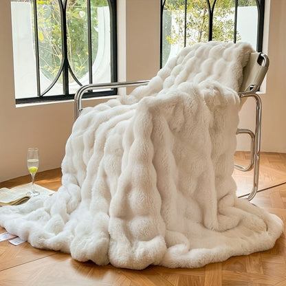 1 Pièce Fausse Fourrure de Lapin Couverture Boule Polaire - Couverture Douillette et Luxueuse pour Canapé, Épaisse Couverture en Polaire Chaude pour Sieste et Climatisation