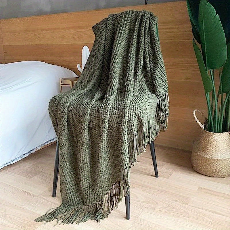CozyWeave – Couverture Tricotée Élégante avec Franges
