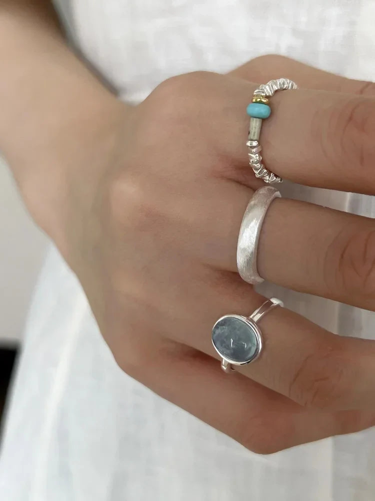 Bague Argent Élegante Nerida avec Pierre Précieuse Aquamarine