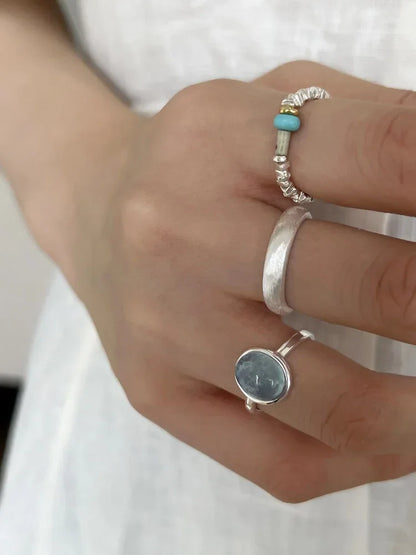 Bague Argent Élegante Nerida avec Pierre Précieuse Aquamarine