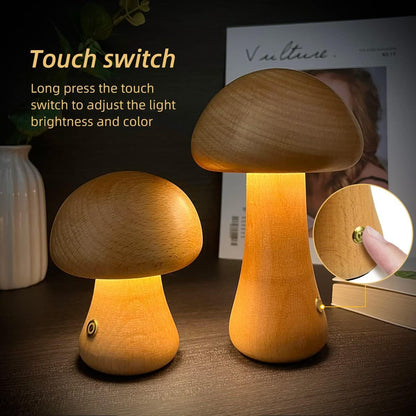 Lampe de table nuit champignon en bois
