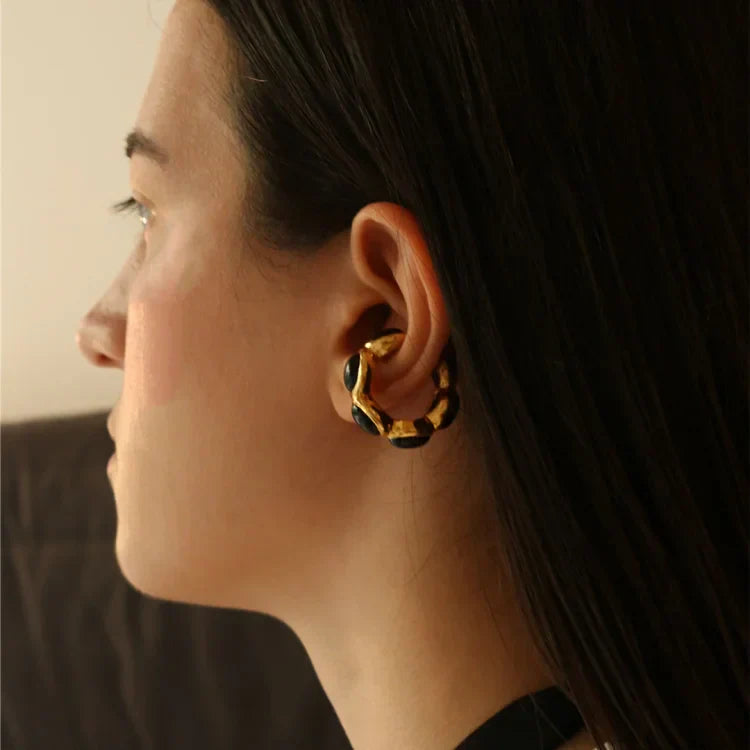 Celina - Bague en Onyx Plaqué Or Élégante