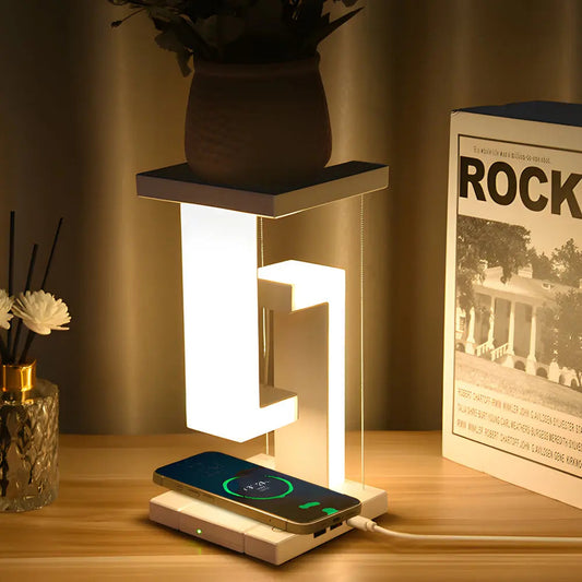 LumiLev - Lampe de table anti-gravité flottante avec chargement sans fil et lumière LED