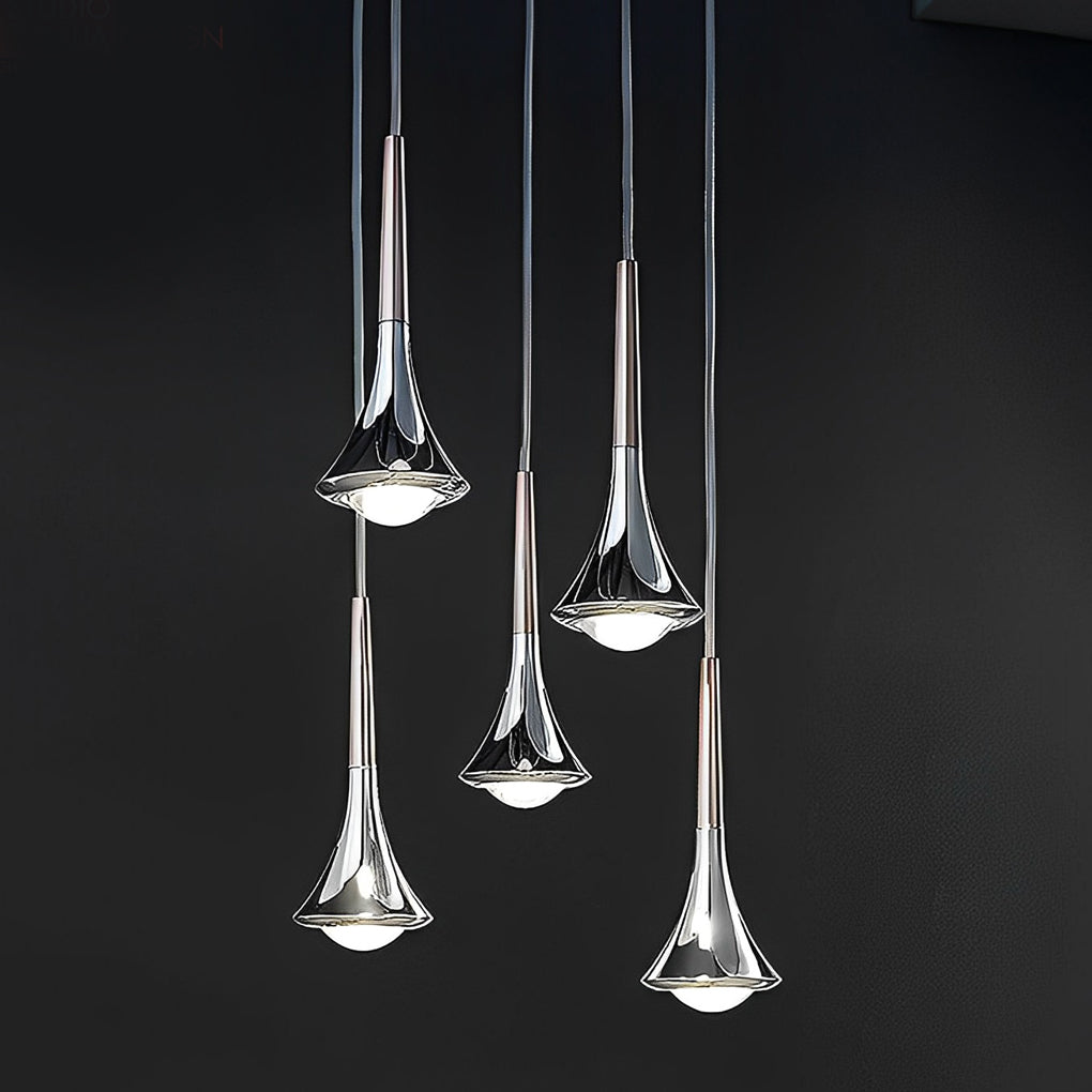 Floroux Design Nordic Suspension | Forme en goutte d'eau | Lumière LED élégante pour salle à manger et salon | En noir, or et chrome