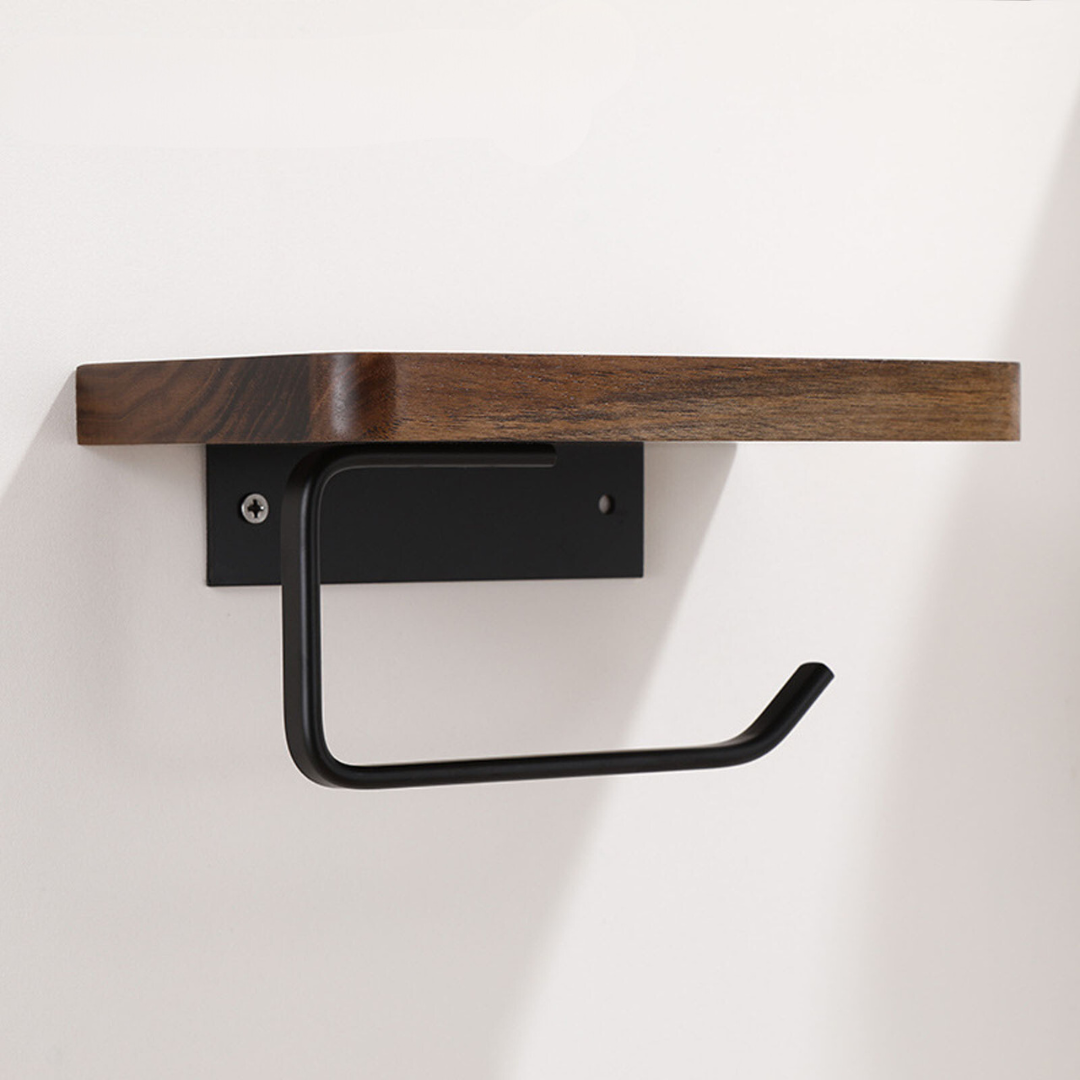 Porte-papier toilette élégant monté au mur - en bois de noyer et en inox