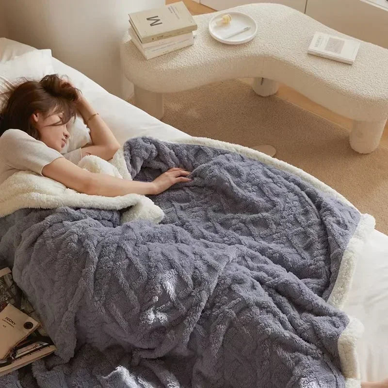 Floroux - Couverture d'hiver en épaisse laine d'agneau