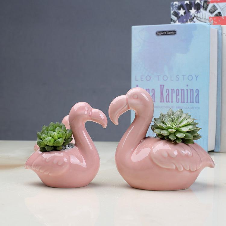 Floroux Flamingo Flower Pots Set of 2 Pieces | Pink Succulent Pots with Charm | Decor for Indoor & Outdoor