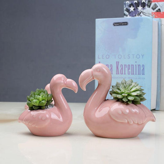 Floroux Flamingo Flower Pots Set of 2 Pieces | Pink Succulent Pots with Charm | Decor for Indoor & Outdoor