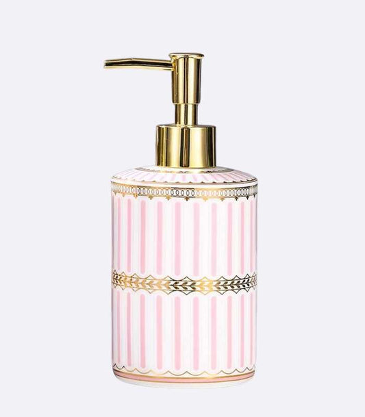 Distributeur de savon liquide Pompe à lotion en céramique Rose et blanc 18 cm