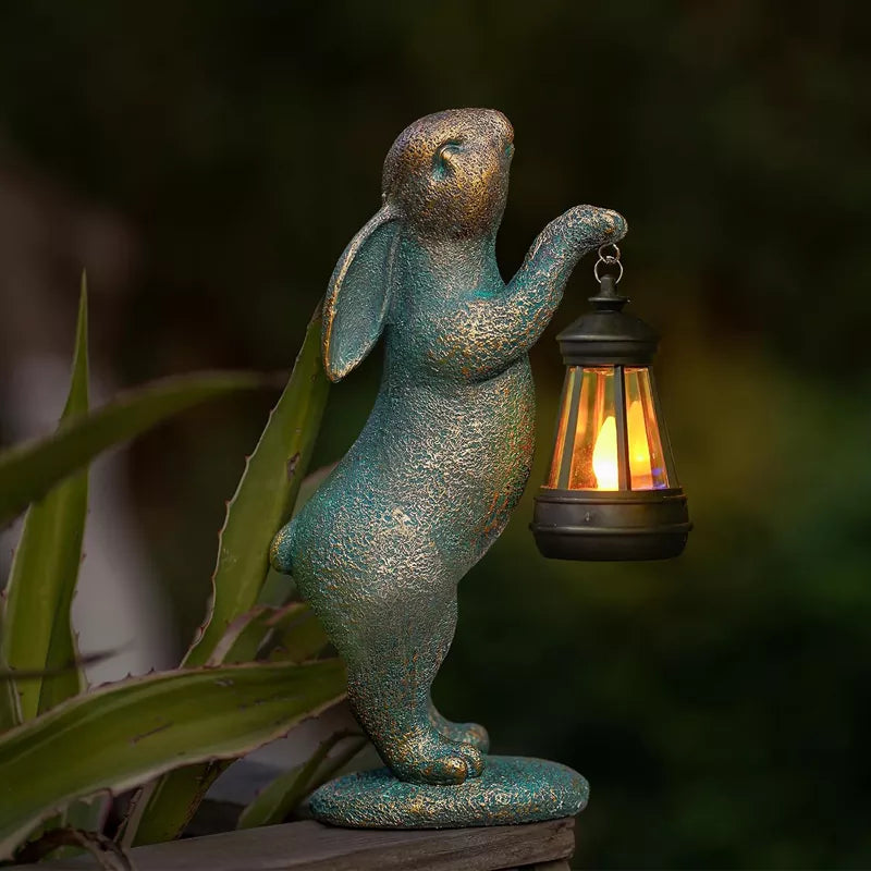 Floroux Statues Lapin avec Lanternes Solaires Lumières Extérieur Figurines de Lapins Décorations