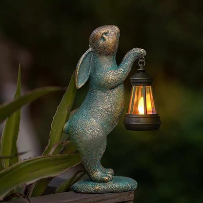 Floroux Statues Lapin avec Lanternes Solaires Lumières Extérieur Figurines de Lapins Décorations